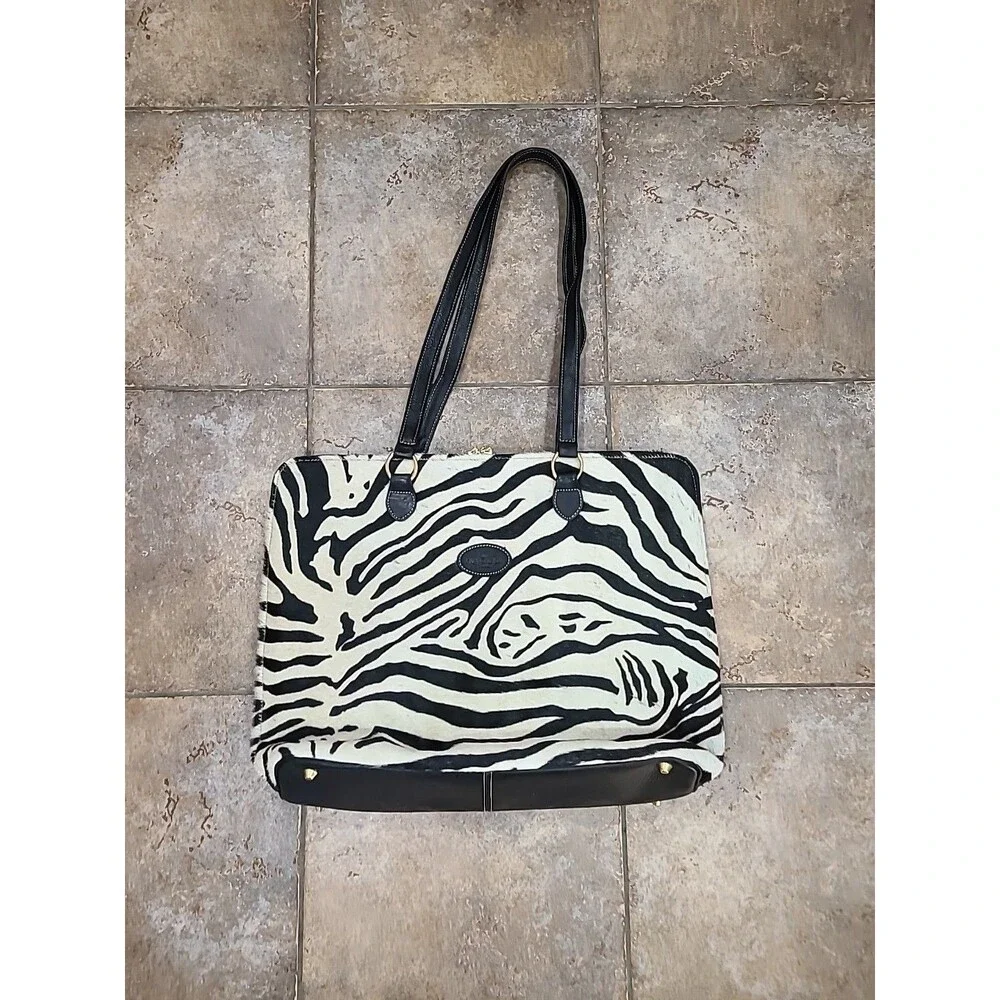 TANGAROA Terrida Zebra Pattern Leather Large Tote Travel Briefcase Bag